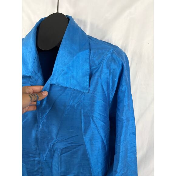 Caroline Rose Blue 100% Silk Open Front 3/4 Sleeve Topper Jacket LARGE - Picture 7 of 15